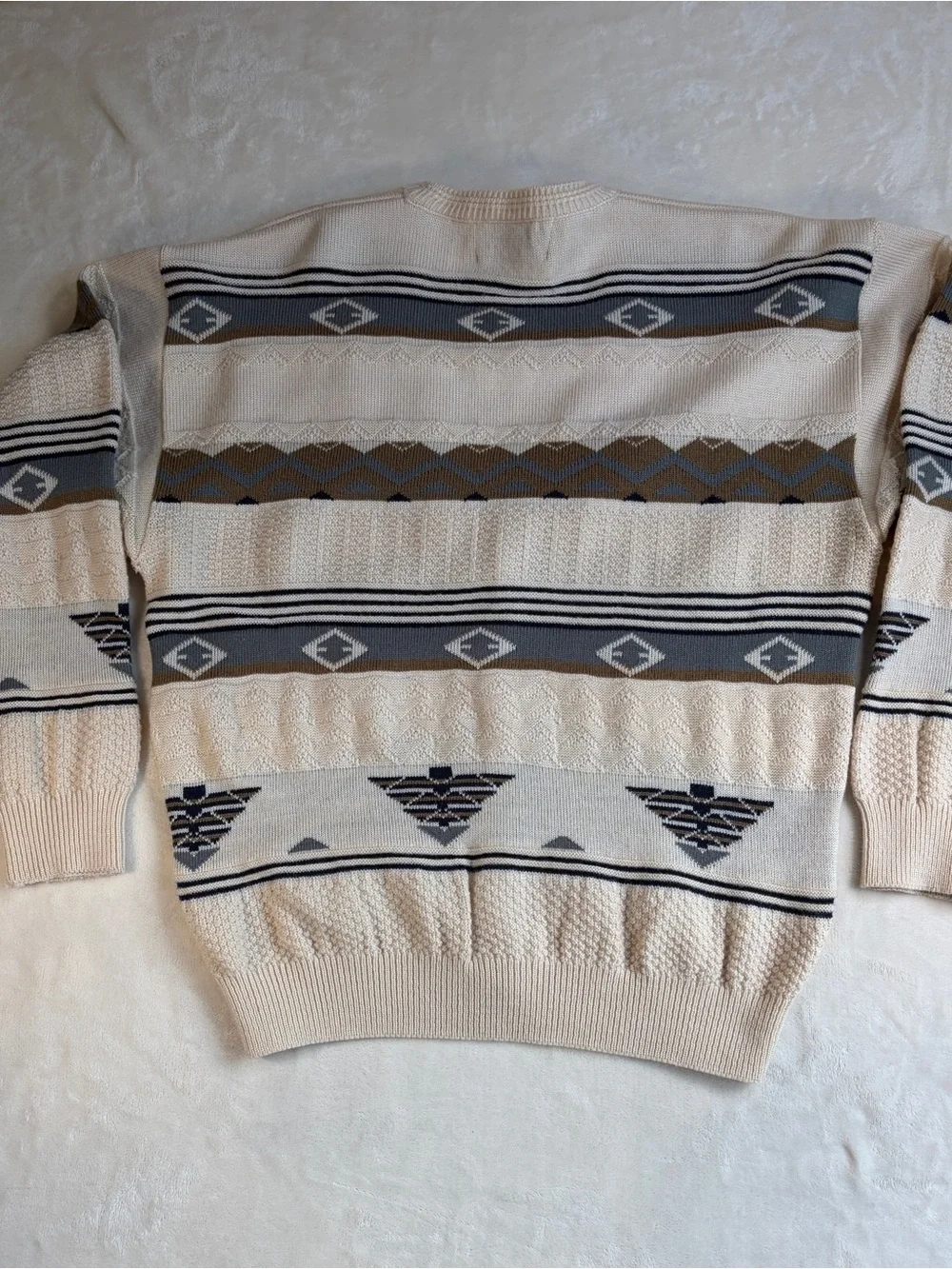 Vintage Great Boss Geometric Knit Cardigan Sweater Mens Large XL